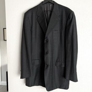 CANALI Men’s Wool Window Pane Suit Jacket Size 50 XL Black
